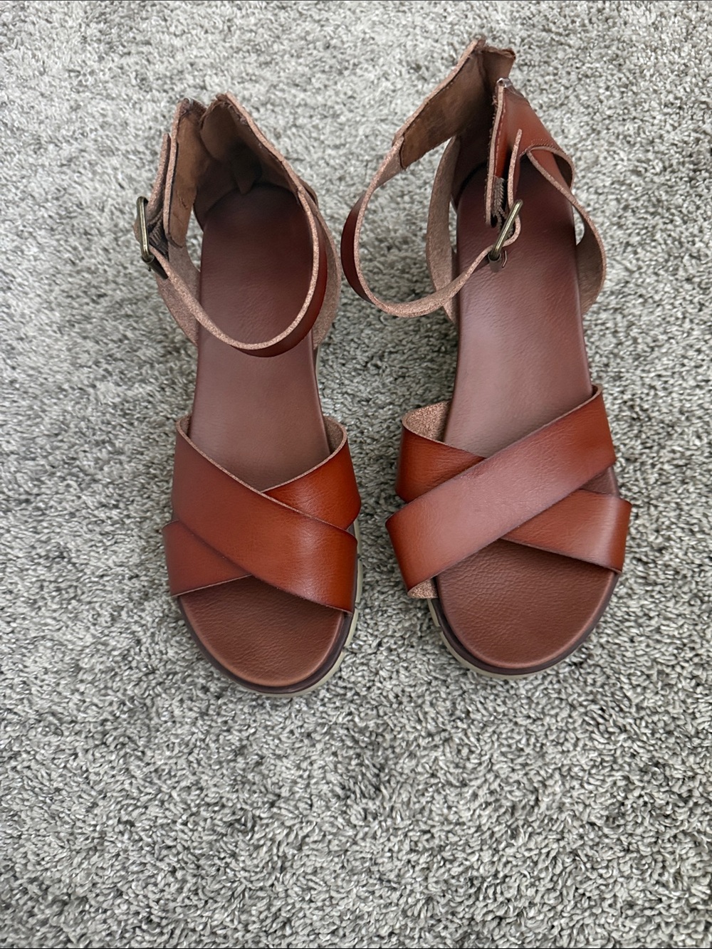 MIA Brown Crisscross Ankle Strap Sandals